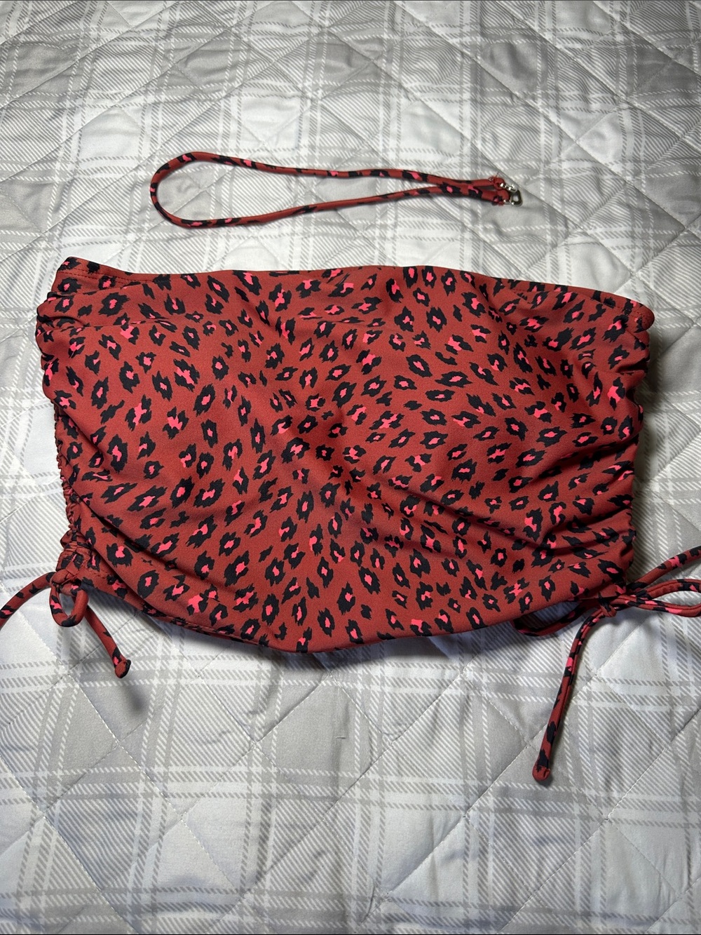 Bandeau top swimwear red & black leopard print NWOT